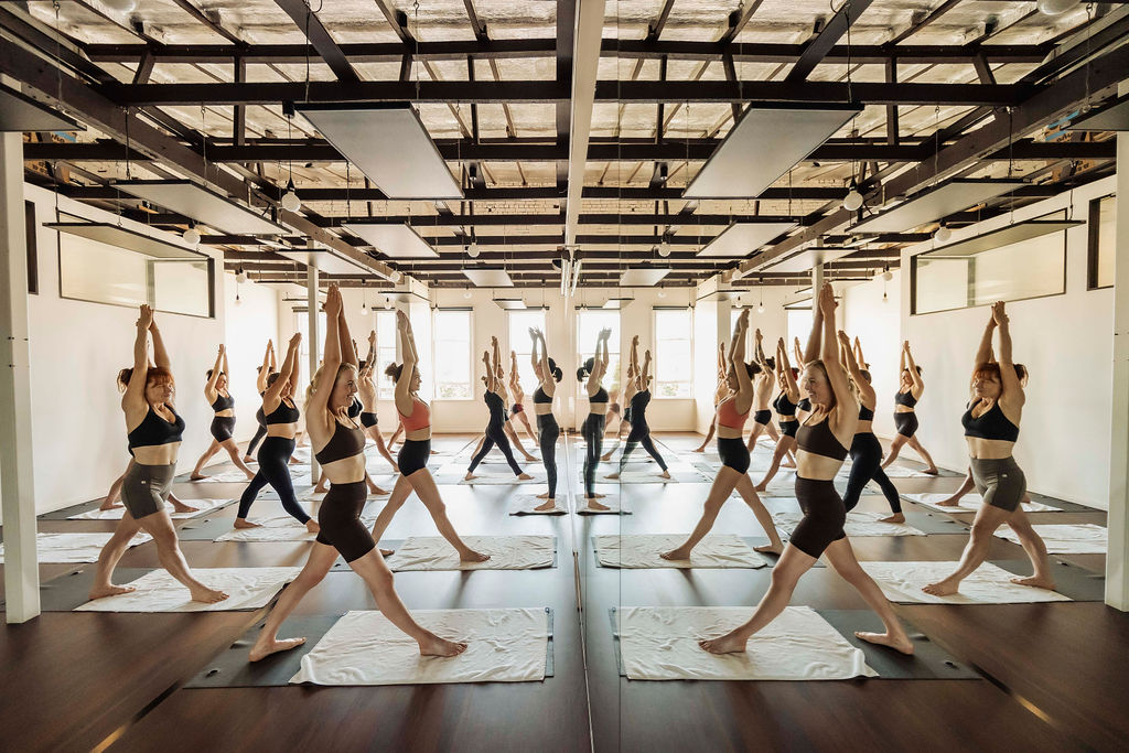 A full class in the hot room at Bikram Yoga Darlinghurst